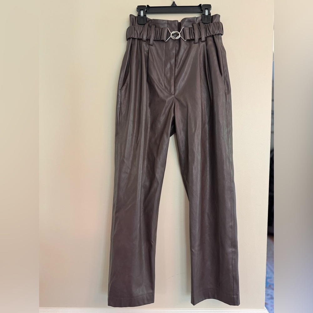 Amazing Derek Lam Collective  Vegan Leather High-Waisted Pants W/ Belt Sz 38 (8)